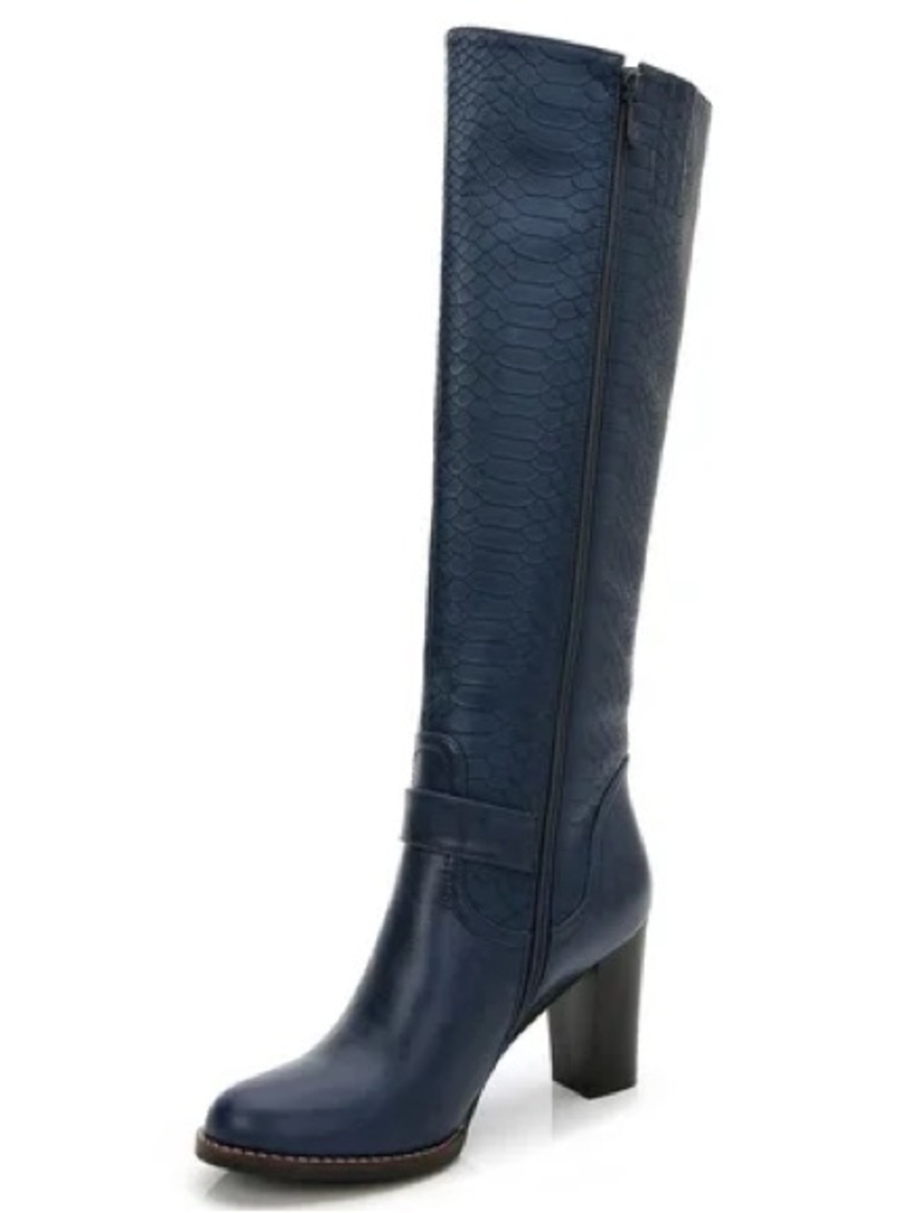 Ann Creek Women's Navy Knee-High Block Heeled Boots Faux Leather Animal 9M Easy